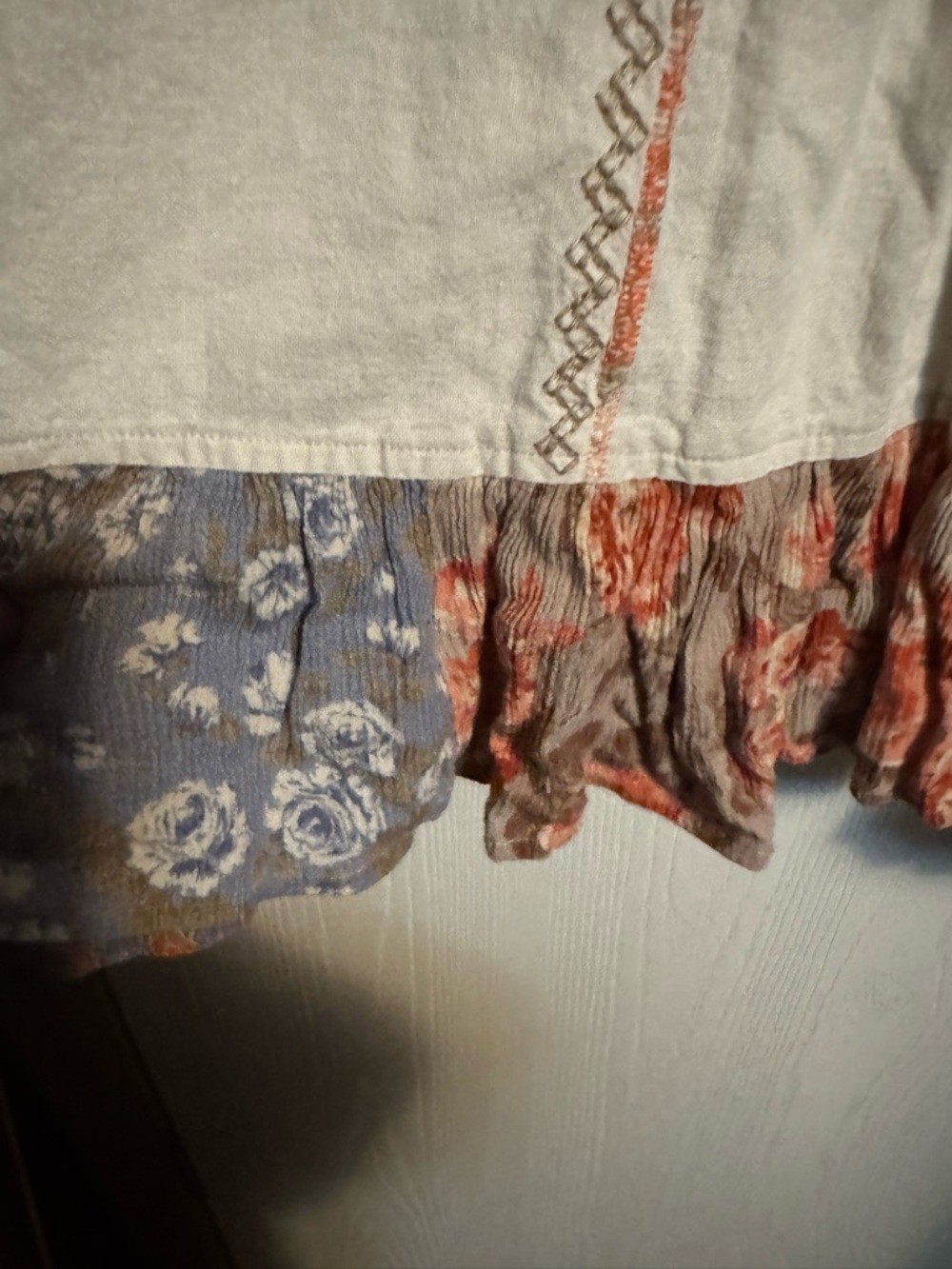 Coldwater Creek Cream Embroidered Peasant Blouse with Blue & Coral Accents - Picture 6 of 10